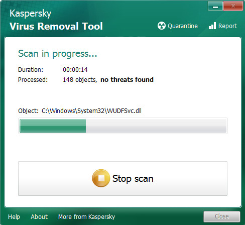 Kaspersky virus removal tool scanning