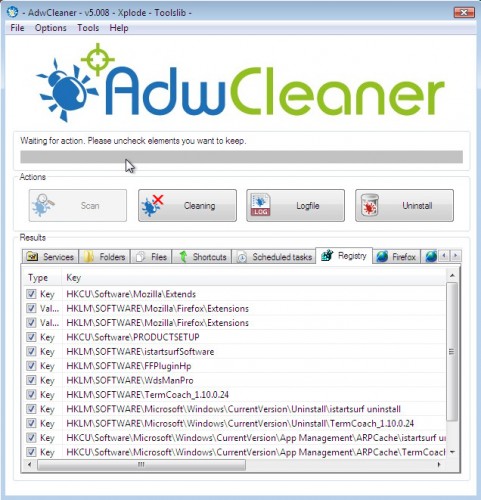 AdwCleaner scan results