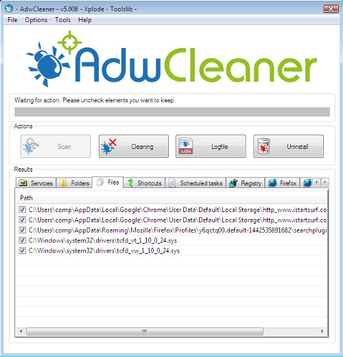 AdwCleaner detects istartsurf