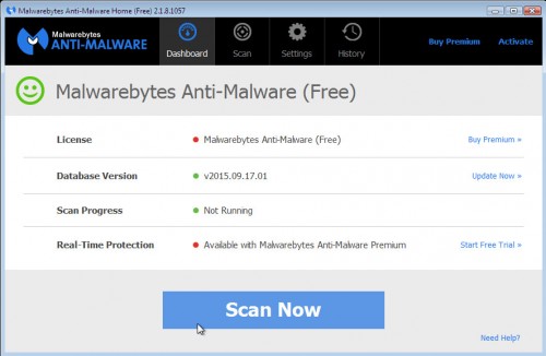 Malwarebytes scan now