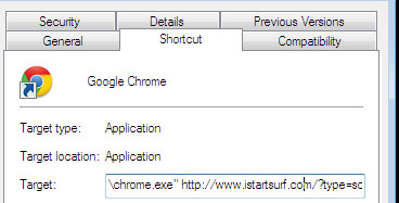 Chrome shortcut infected with Istartsurf.com virus