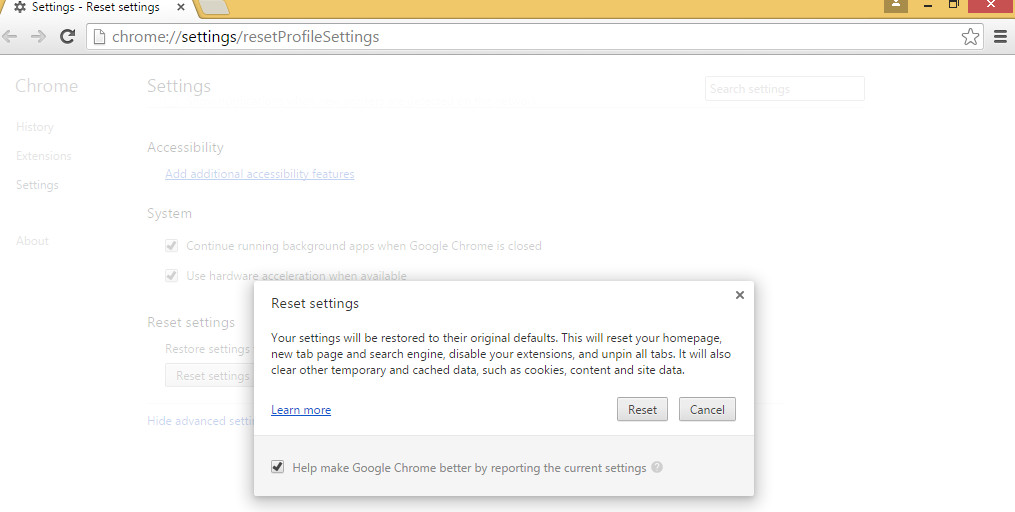 chrome cleanup tool reset settings
