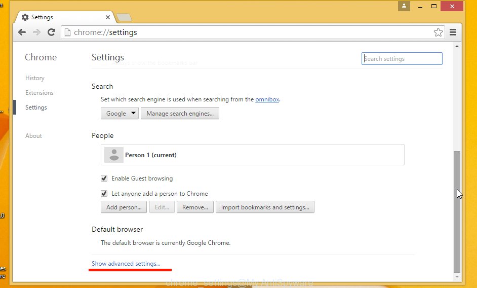 chrome settings page