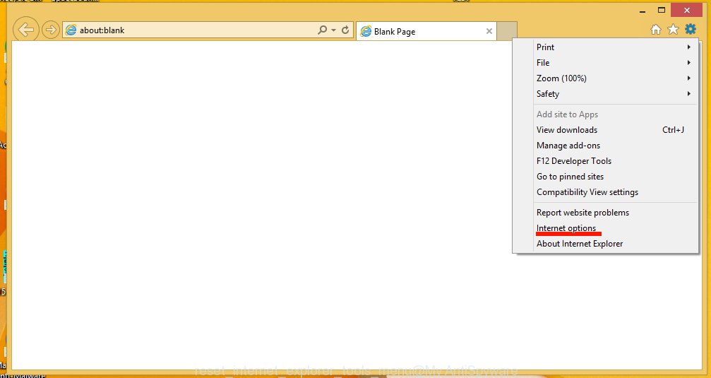reset Microsoft Internet Explorer tools menu