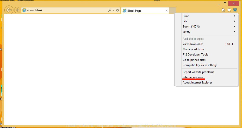 reset internet explorer tools menu