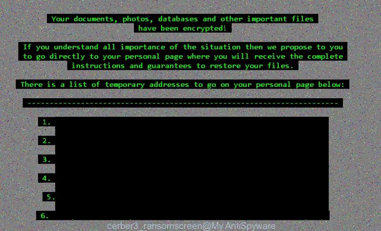cerber3 ransom screen  on the victims desktop
