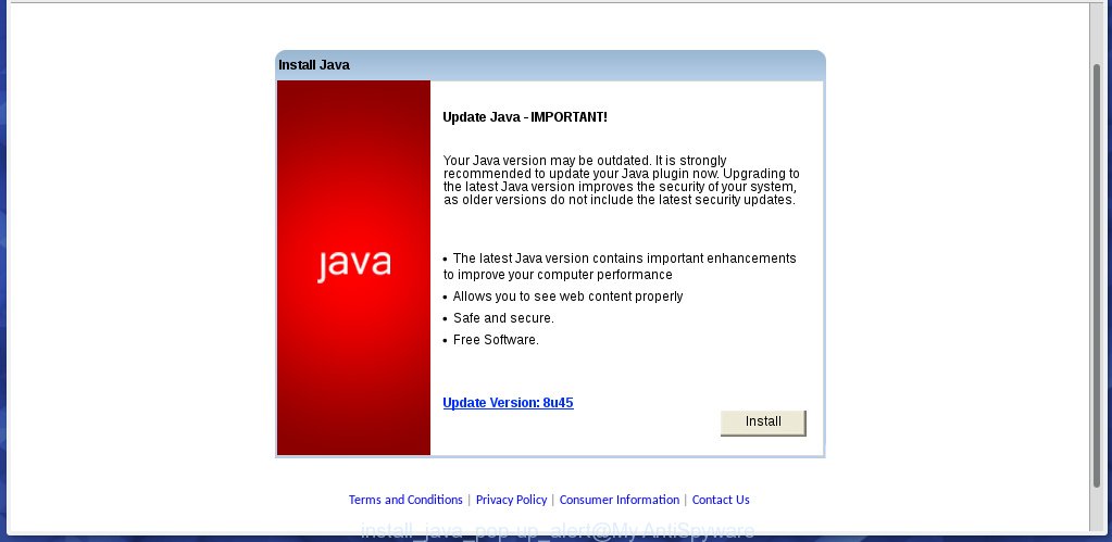 Install Java - Your Java version may be outdated - fake alert