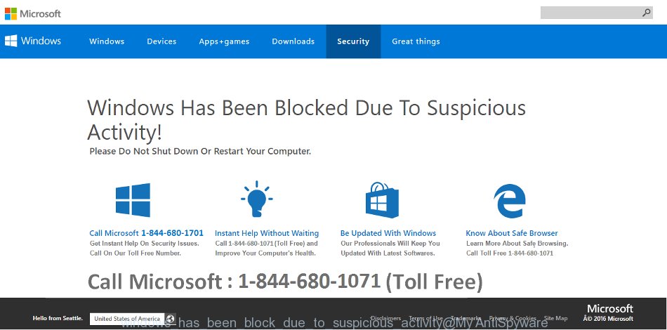 Windows Has Been Blocked Due To Suspicious Activity! Please Do Not Shut Down Or Restart Your Computer