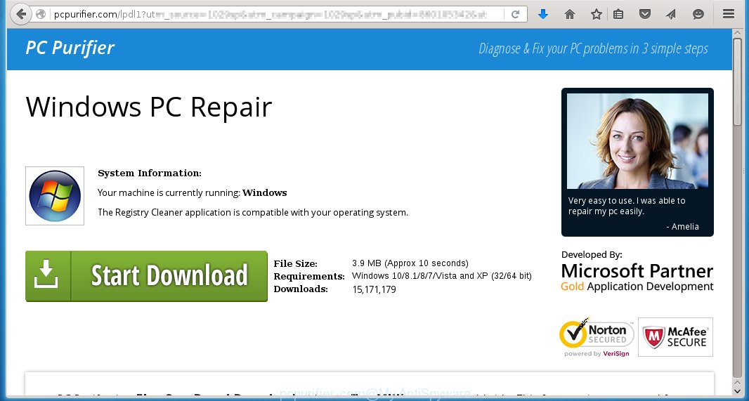 Pcpurifier.com offers to install the Windows Repair Software