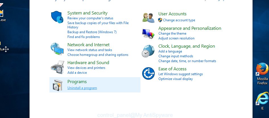 MS Windows 10 control panel