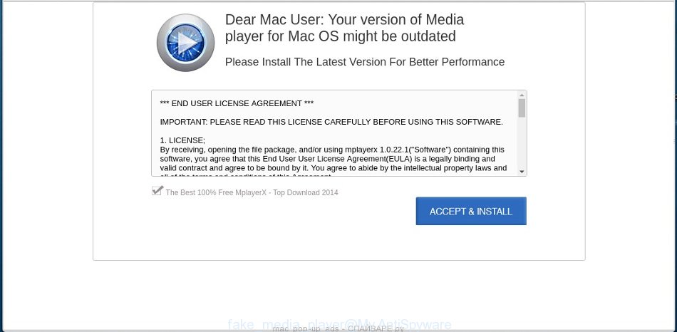 Pop-up ads offers to install a fake media player update