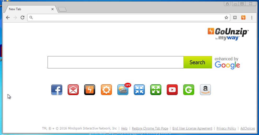 GoUnzip by MyWay replaces browser's startpage