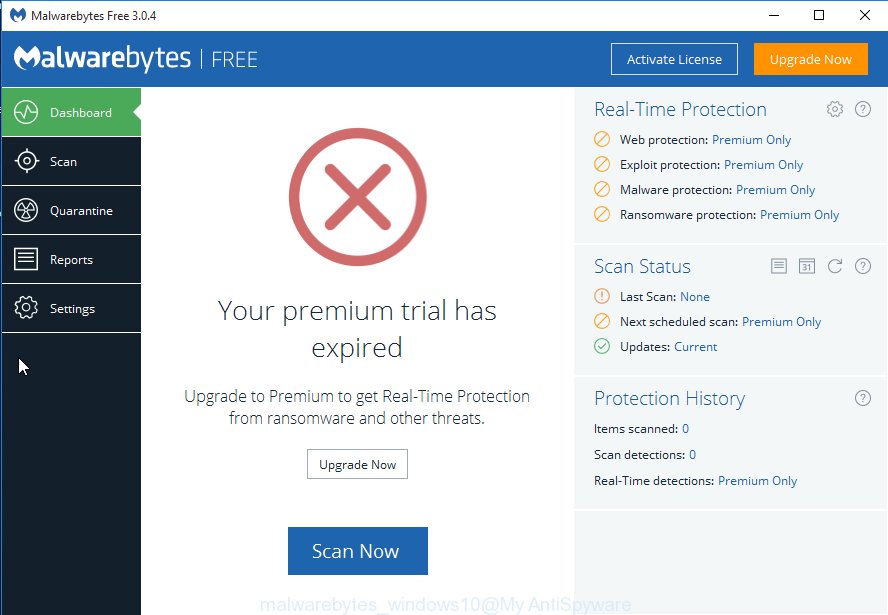 MalwareBytes AntiMalware (MBAM) Windows10