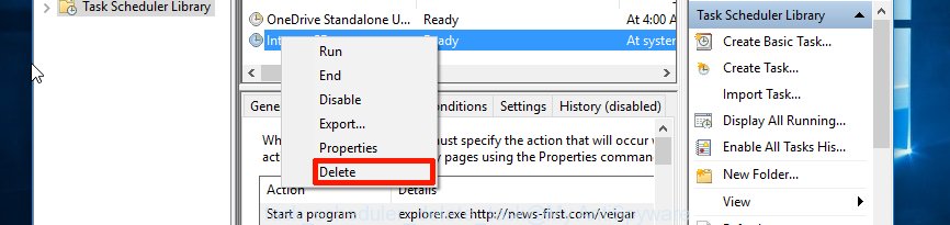 Task scheduler, delete a task