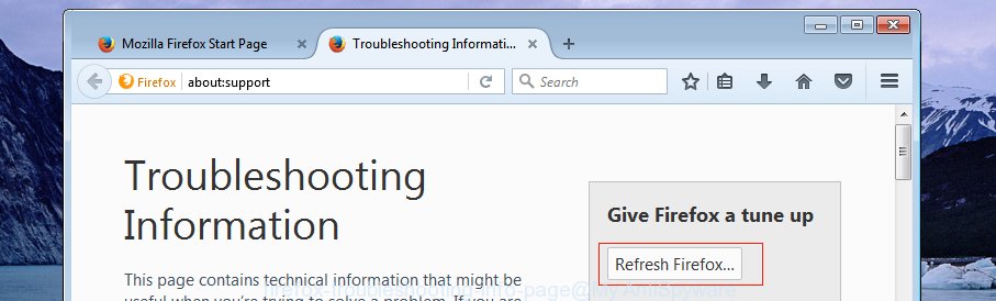 Mozilla Firefox troubleshooting info page