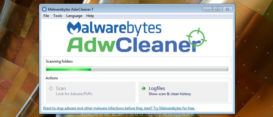 AdwCleaner for  MS Windows detect browser hijacker that responsible for web-browser redirect to the undesired Searchfort Plus Search web page