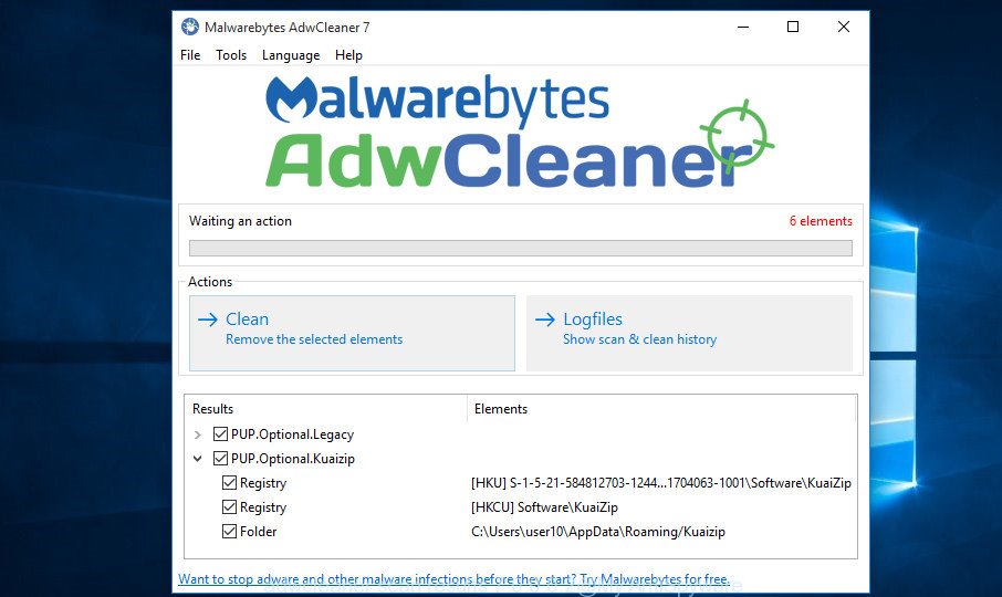 adwcleaner Microsoft Windows 10 scan for 'ad supported' software complete