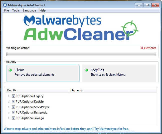 AdwCleaner for MS Windows detect browser hijacker infection is complete