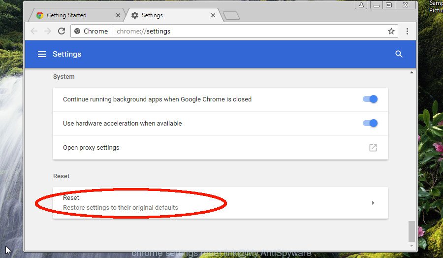 Chrome settings reset link