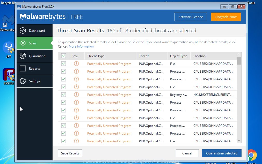 MalwareBytes for Windows, scan for adware is finished