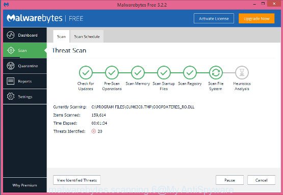 MalwareBytes for Microsoft Windows scan for hijacker responsible for redirecting user searches to Watch Streaming TV