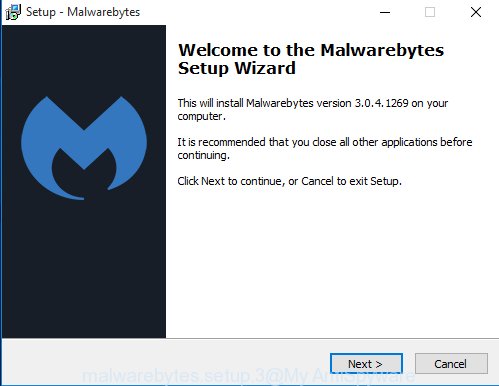 MalwareBytes Free for Microsoft Windows set up wizard