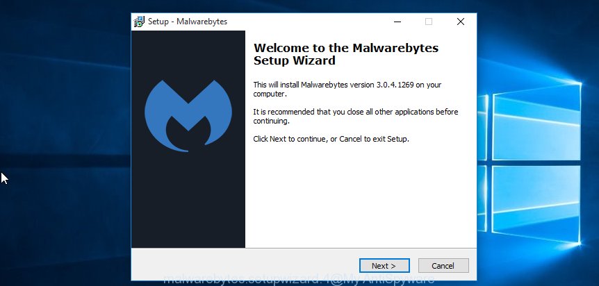 MalwareBytes for Microsoft Windows install wizard