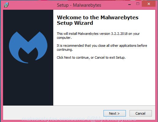 MalwareBytes for MS Windows setup wizard