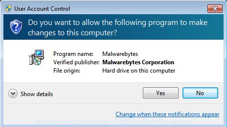 MalwareBytes AntiMalware (MBAM) for Microsoft Windows uac dialog box