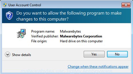 MalwareBytes Free for MS Windows uac dialog box