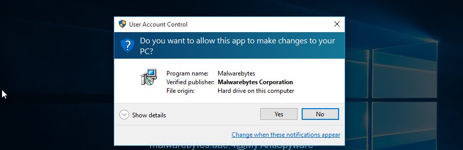 MalwareBytes Free for MS Windows uac dialog box