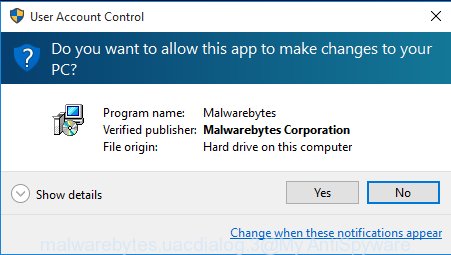 MalwareBytes Free for Microsoft Windows uac dialog box