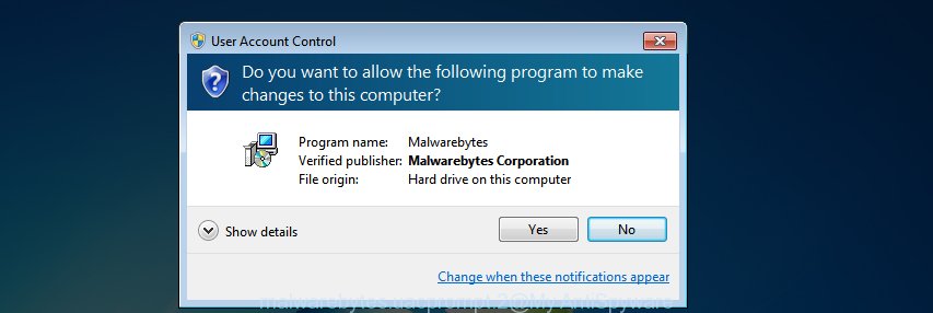 MalwareBytes Free for MS Windows uac dialog box