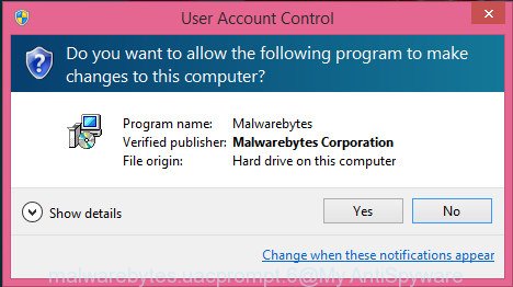 MalwareBytes Anti-Malware for Microsoft Windows uac dialog box