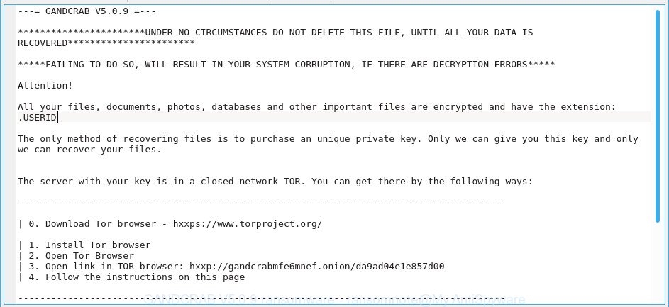 GANDCRAB V5.0.9 ransomware - ransomnote