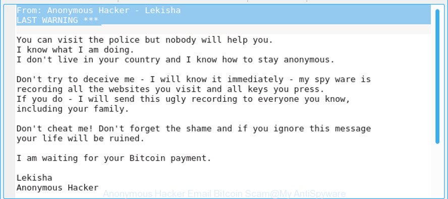 Anonymous Hacker Email Bitcoin Scam