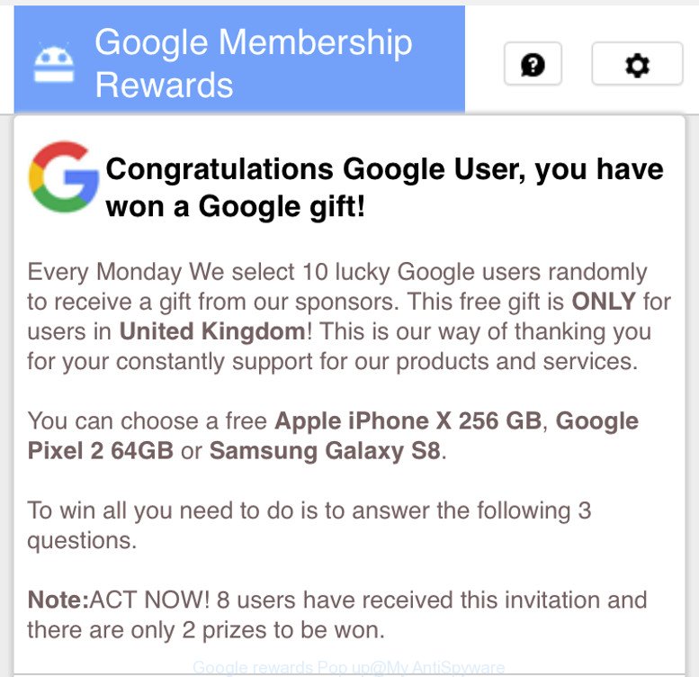 Google rewards Pop up