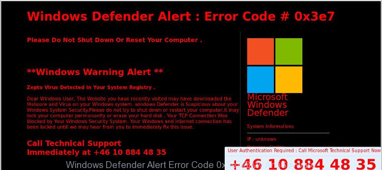 Windows Defender Alert : Error Code # 0x3e7