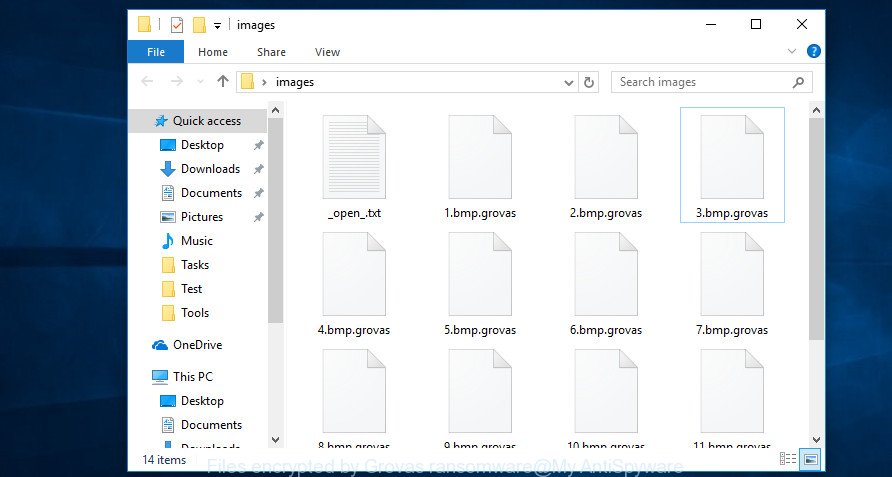 Files encrypted by Grovas ransomware