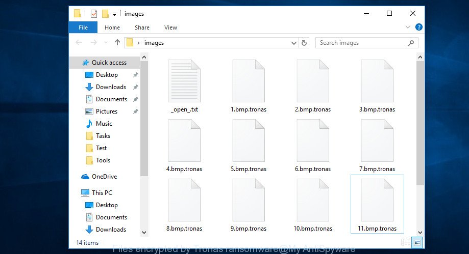 Files encrypted by Tronas ransomware