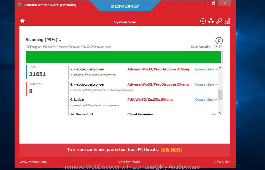 remove WebDiscover with zemana