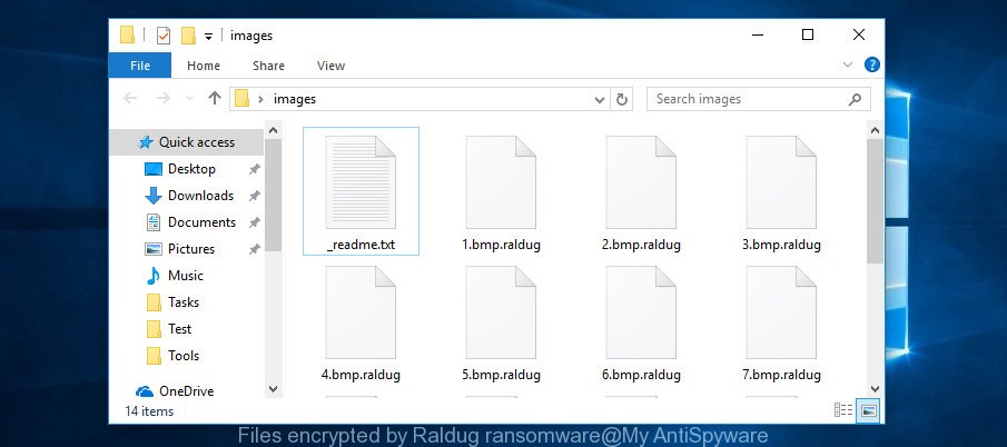Files encrypted by Raldug ransomware