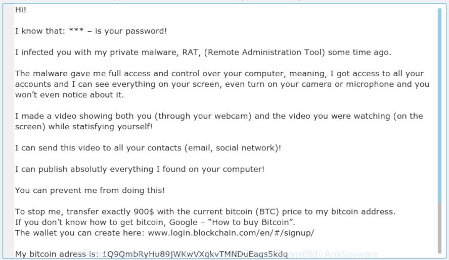 I infected you with my private malware (RAT) EMAIL SCAM