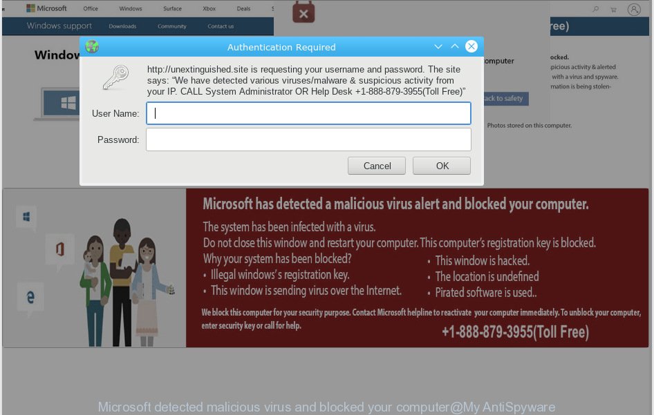 Microsoft detected malicious virus and blocked your computer