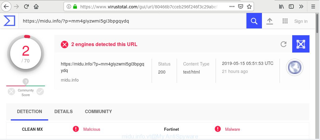 midu.info - Virus Total scan results