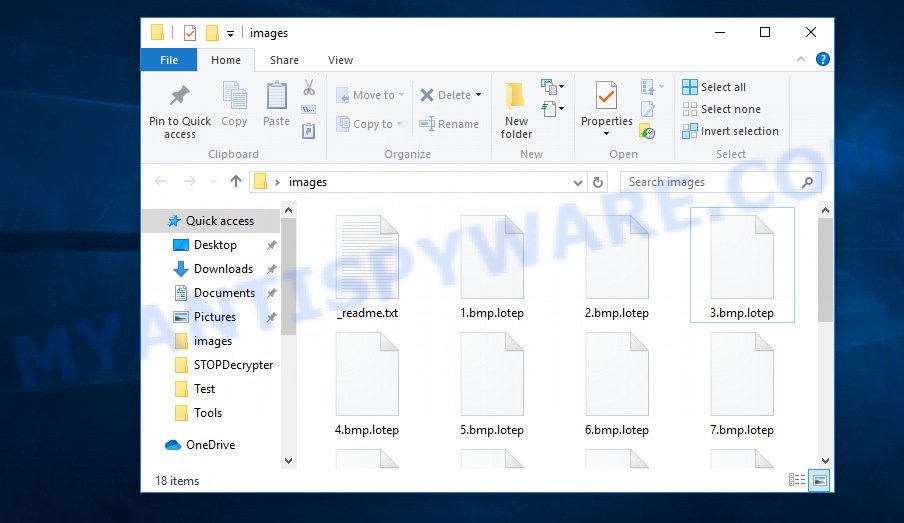 Files encrypted by .Lotep file virus ransomware