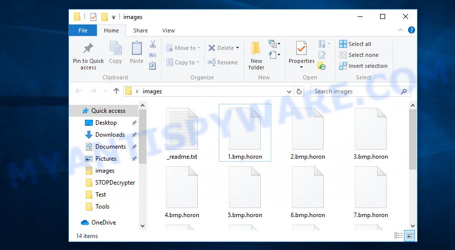 Files encrypted by .horon ransomware virus