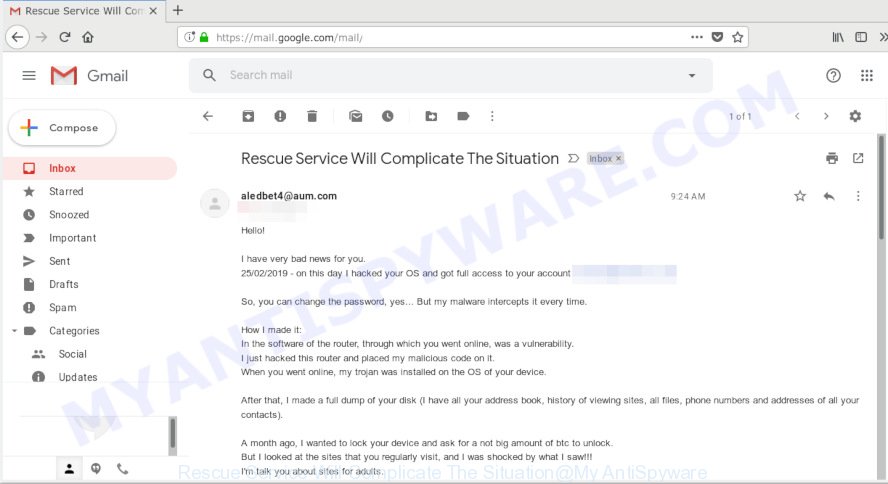 Rescue Service Will Complicate The Situation EMAIL SCAM