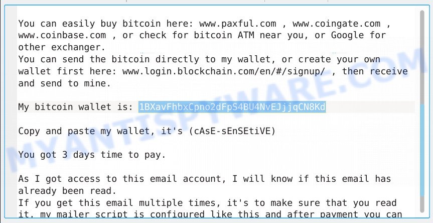 1BXavFhbxCpno2dFpS4BU4NvEJjjqCN8Kd bitcoin email scam