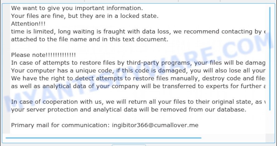Ingibitor366@cumallover.me virus ransomnote